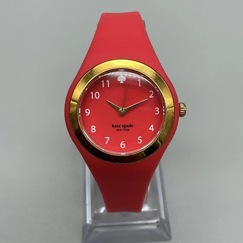 Kate Spade Live Colorfully Womens Watch 30mm Red Dial Gold Tone 0762 New Battery